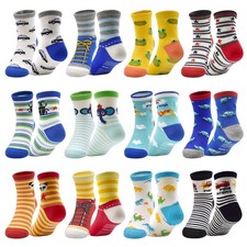 SkiBeaut Toddler Boys Socks with Grips Kids 1-3T, 01 Cartoon Style 12 Pairs 