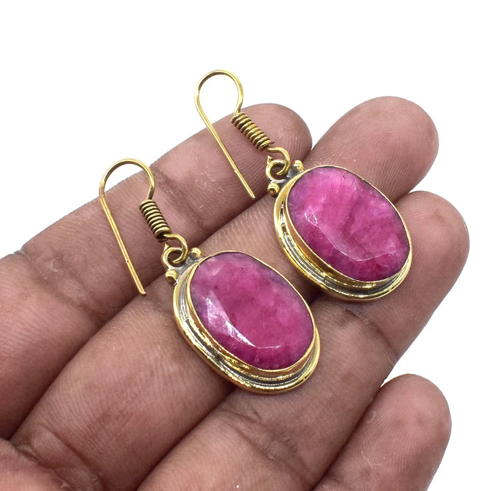 Pendiente de latón rubí rosa lote al por mayor 9 pares de joyas de regalo de boda 1,5" D986 Foto 2 de 4