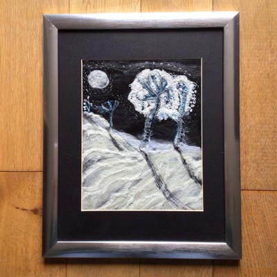 Moderne abstrakte Landschaft Textilfaser gefilzte Wollkunst - gerahmt & glasiert