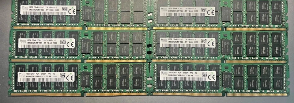 Lot of (6) Sk Hynix 16GB PC4-2133P DDR4 ECC Server Memory HMA42GR7MFR4N-TF RAM - Image 1 of 2