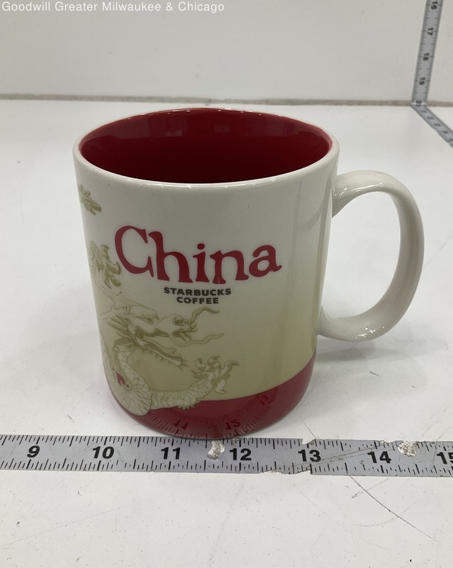 Starbucks Red Off White China Dragon Coffee Mug Cup Ceramic 16oz 2014
