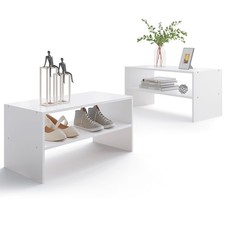 2-Tier Stackable White Shoe Rack, Wooden 2-Shelf Shoe Organizer Freestanding ...