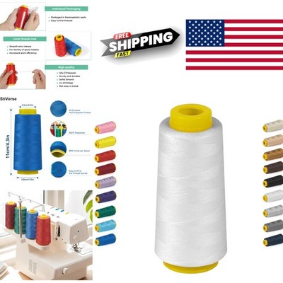 Polyester Thread 1800 Yards White Soft Smooth All Purpose for Sewing Machine