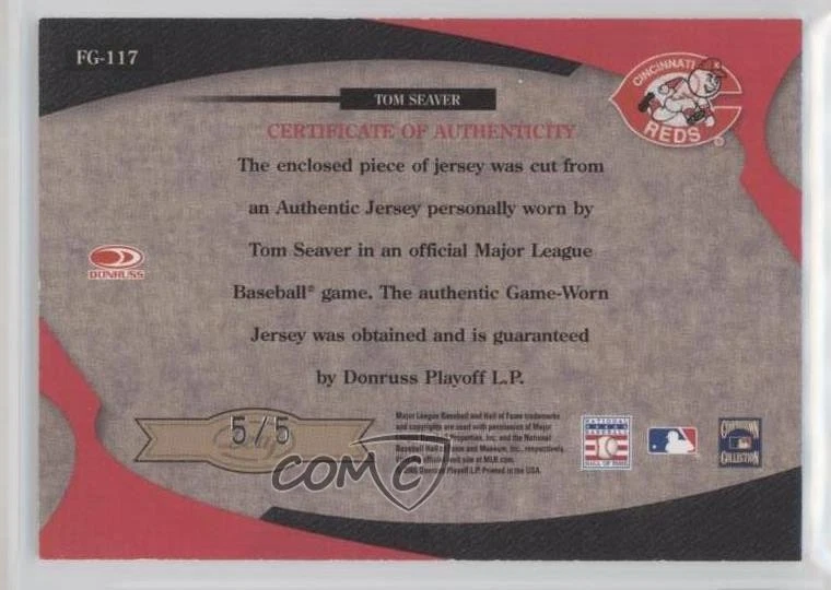 2005 Leaf Certified Materials Fabric of the Game Position /5 Tom Seaver HOF - Image 2 of 2