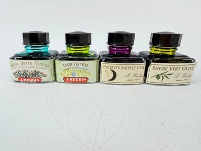 Vintage J. Herbin Fountain Pen Ink Lot 30ml Burgundy Green France 4 Bottles