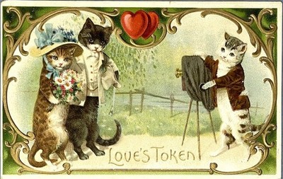 Antique Valentine Postcard Cats Wedding Scene Anthropomorphic Unused RPPC