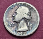 1940 S Heavily Toned Silver Washington Quarter