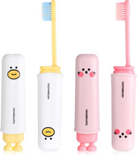 2PCS Portable Toothbrush with Built-In Cover, Cartoon Patterns Toothbrush Travel