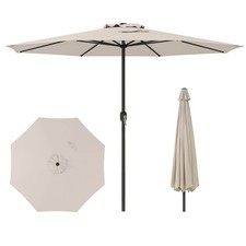 12 FT Patio Umbrella Outdoor Market Umbrella w/ Crank Handle 8 Sturdy Ribs Beige