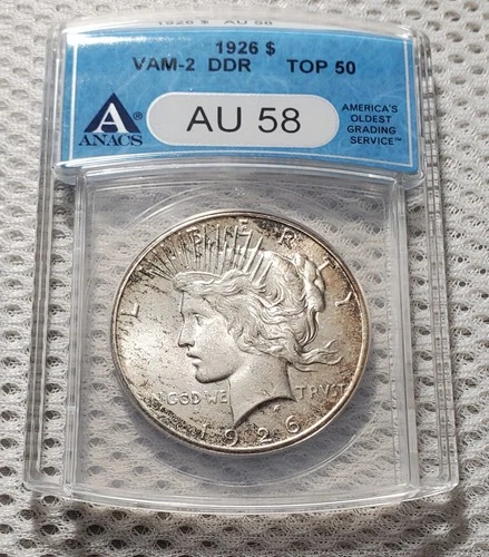 1926 Peace Silver Dollar 90% Silver US Coin ANACS AU 58 VAM-2 DDR Top 50 Nice