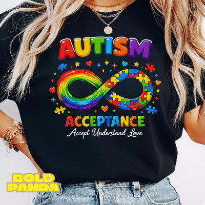 Autism Awareness Acceptance Infinity Symbol Rainbow - 2D Print T-shirt Gildan