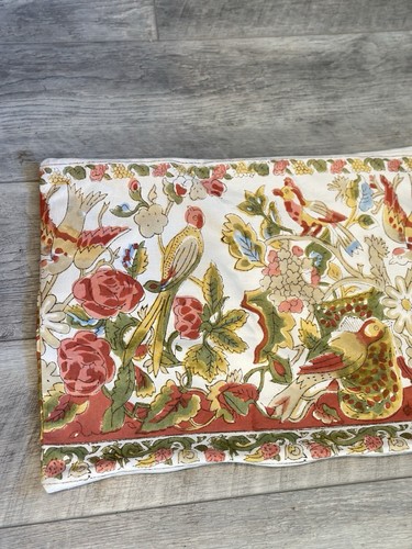 Pottery Barn Bolster Pillow Cover Floral Birds Zip Leaves 100 % Cotton Beautiful - Picture 3 of 14
