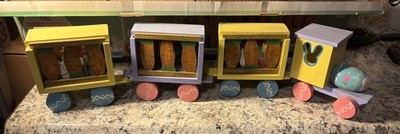 The Carrot Express 21 Piece Easter Train Hand Painted Wood Decoration Vintage