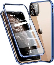 Esteller Magnetic Case for iPhone 12 Mini 360° Glass Metal Bumper Blue
