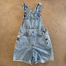Gap Denim Shortall Overalls Girls XL 12 Medium Acid Wash Raw Hem