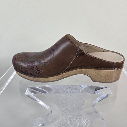 Dansko Womens Shoes EU 39 Brown Floral Leather Slip On Clogs Us 8.5/9 - Picture 8 of 17