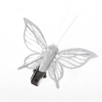 24 Schmetterlinge Weiß Glitzer 4,5Cm Metallclip Klammer Deko Butterfly FrüHling