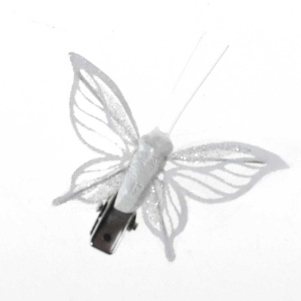 24 Schmetterlinge Weiß Glitzer 4,5Cm Metallclip Klammer Deko Butterfly FrüHling-image