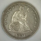 1857 Seated Liberty Silver Quarter Coin Extra Fine 25-Cents Circulated XF 25c