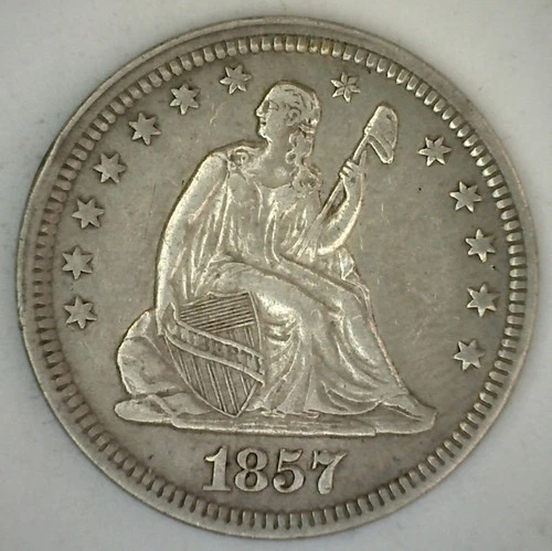 1857 Seated Liberty Silver Quarter Coin Extra Fine 25-Cents Circulated XF 25c