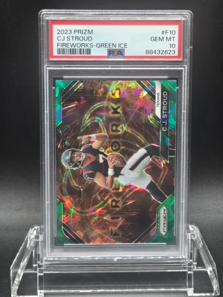 2023 Panini Prizm CJ Stroud Fireworks Green Ice Houston Texans NFL PSA 10 - Image 2 of 3