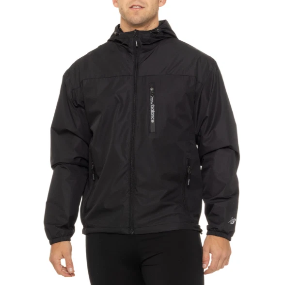 New Balance Mens Hooded Dobby Windbreaker Full Zip Mesh Lined Jacket Sz M