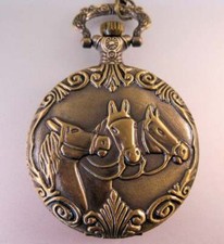 Vintage Style Horse Head Pocket Watch Pendant Necklace with 31" Chain