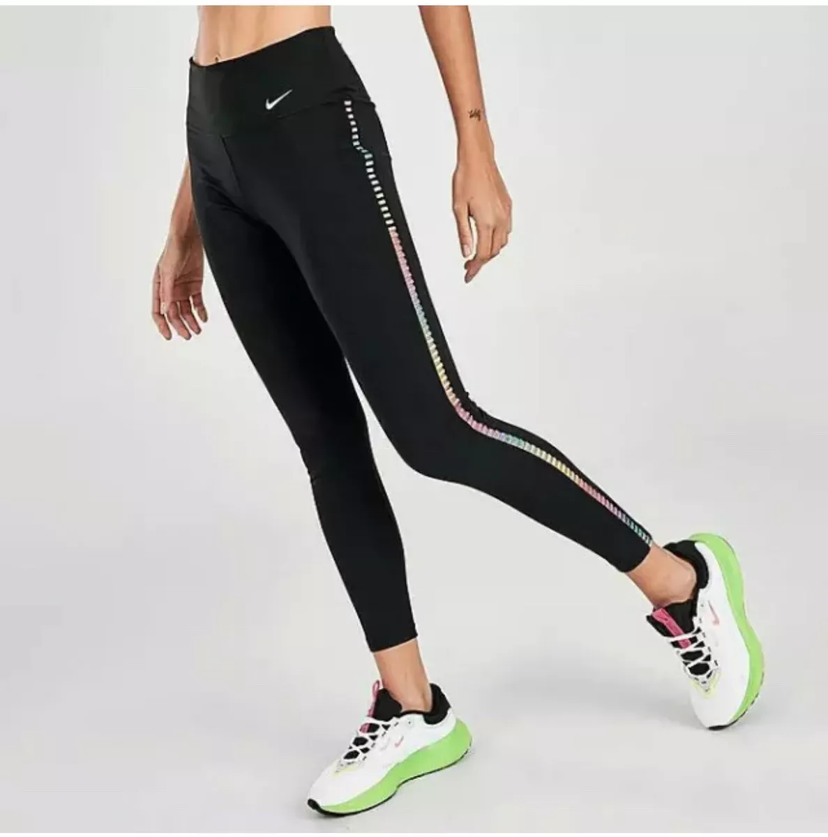 Nike One Women Rainbow Ladder Mid-Rise Training Cropped Leggings  (DA0844-010) XS