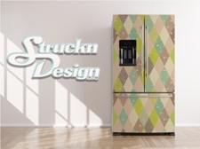 Green Cyan Grey Diamond Pattern Fridge Freezer Wrap Side Door Vinyl Decal