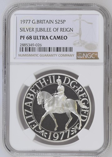 1977 GREAT BRITAIN SILVER JUBILEE OF REIGN NGC PF68 ULTRA CAMEO!!!