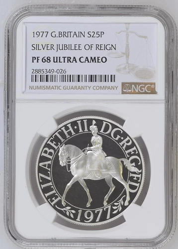 1977 GREAT BRITAIN SILVER JUBILEE OF REIGN NGC PF68 ULTRA CAMEO!!!