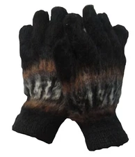 BRAND NEW, 100% ALPACA WOOL HAND KNITTED CARDED GLOVES, BLACK COLOR, RUSTIC WARM