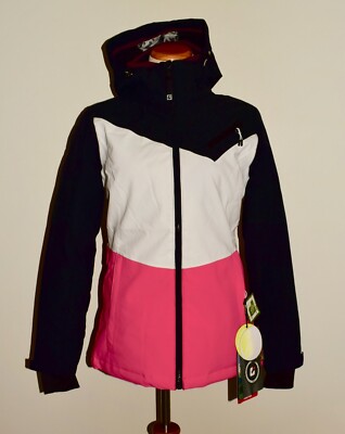 New Womens Killtec Coat Sz 6 Zip Front Hooded Black Pink White Ski Jacket