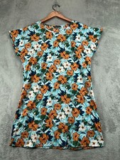 Womens Dresses Medium 6 Hawaiian Tropical Blue Orange Floral Short Sleeve SheIn