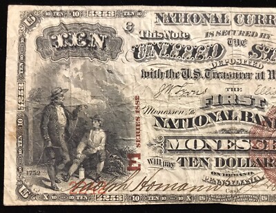 1882 $10 NATIONAL BANK NOTE BROWN BACK CH# 5253 FIRST NB MONESSEN