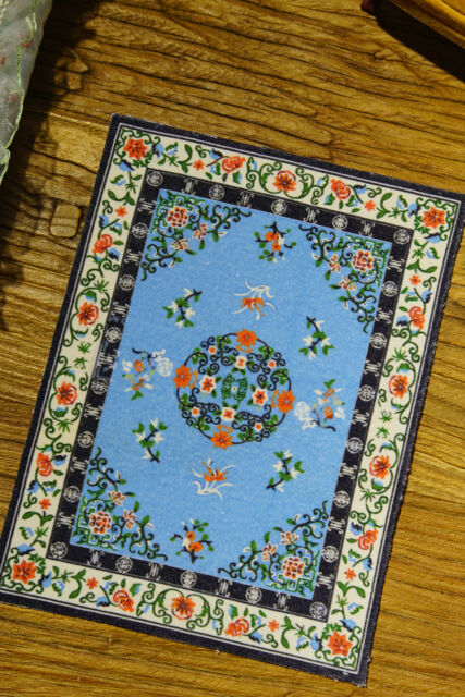 Unique Chinese Style Beautiful Doves Knots Blue Miniature Rug 1:12