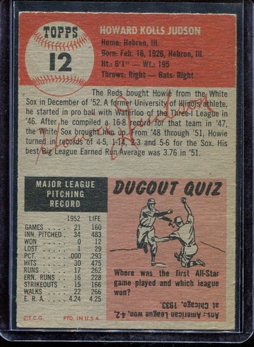 1953 Topps Baseball # 12 Howie Judson (EX+) Excellent Plus - Picture 2 of 2