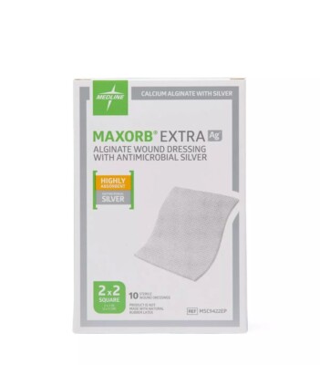 Medline Maxorb Extra AG 2'' x 2'' Dressings -  5 Dressings - MSC9422EP