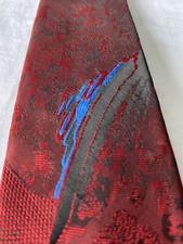 VINTAGE Necktie Skinny 2.5   Retro Maroon Blue Gold Black