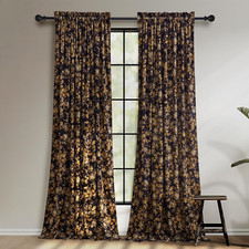 Gold Velvet Curtains 96 Inches Long, Print Floral Vintage Home Decoration Therma