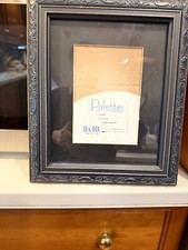 Vintage Ornate Picture Frame 8x10 Art Decor Gallery Wall Wood MATTED NAVY BLUE