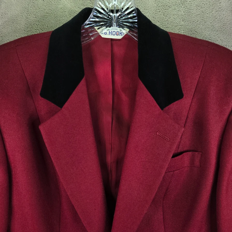 Blazer De Colección JG Gancho Recortado Ajustado Mujer 8 Borgoña Lana Terciopelo Cuello Ecuestre Foto 3 de 4