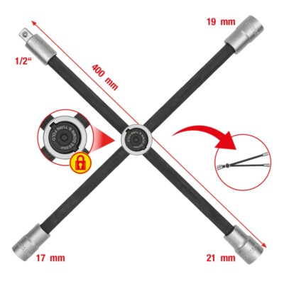 KS Tools Wheel Cross Wrench Con Snodo 1/2'', 17,19, 21 - 518.1154