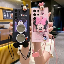 Cute Cartoon Phone Case with Mirror for Samsung A15 A35 A55 M33 A53 S22 S23 S25