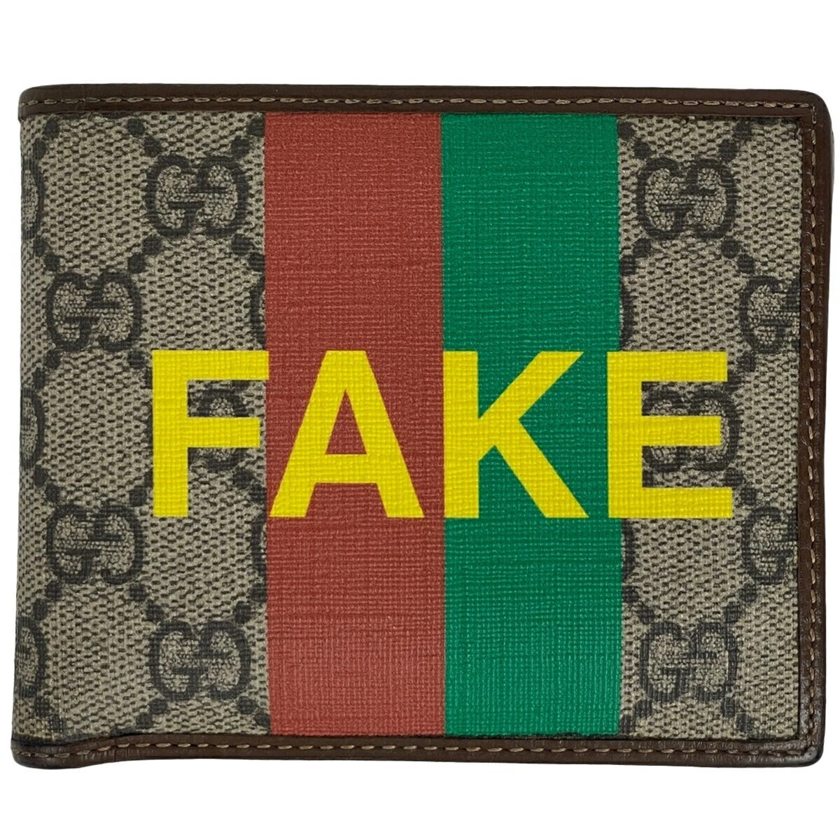 Portefeuille double pli motif GUCCI GG suprême fausse/non enduite toile beige vert rouge