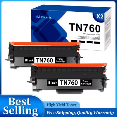 2PK TN760 Toner for Brother Printer HL-L2390DW L2325DW MFC-L2710DW L2750DW Black