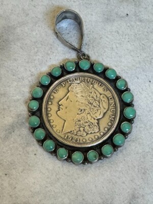 Native American 1921 Morgan Dollar sterling Silver Turquoise