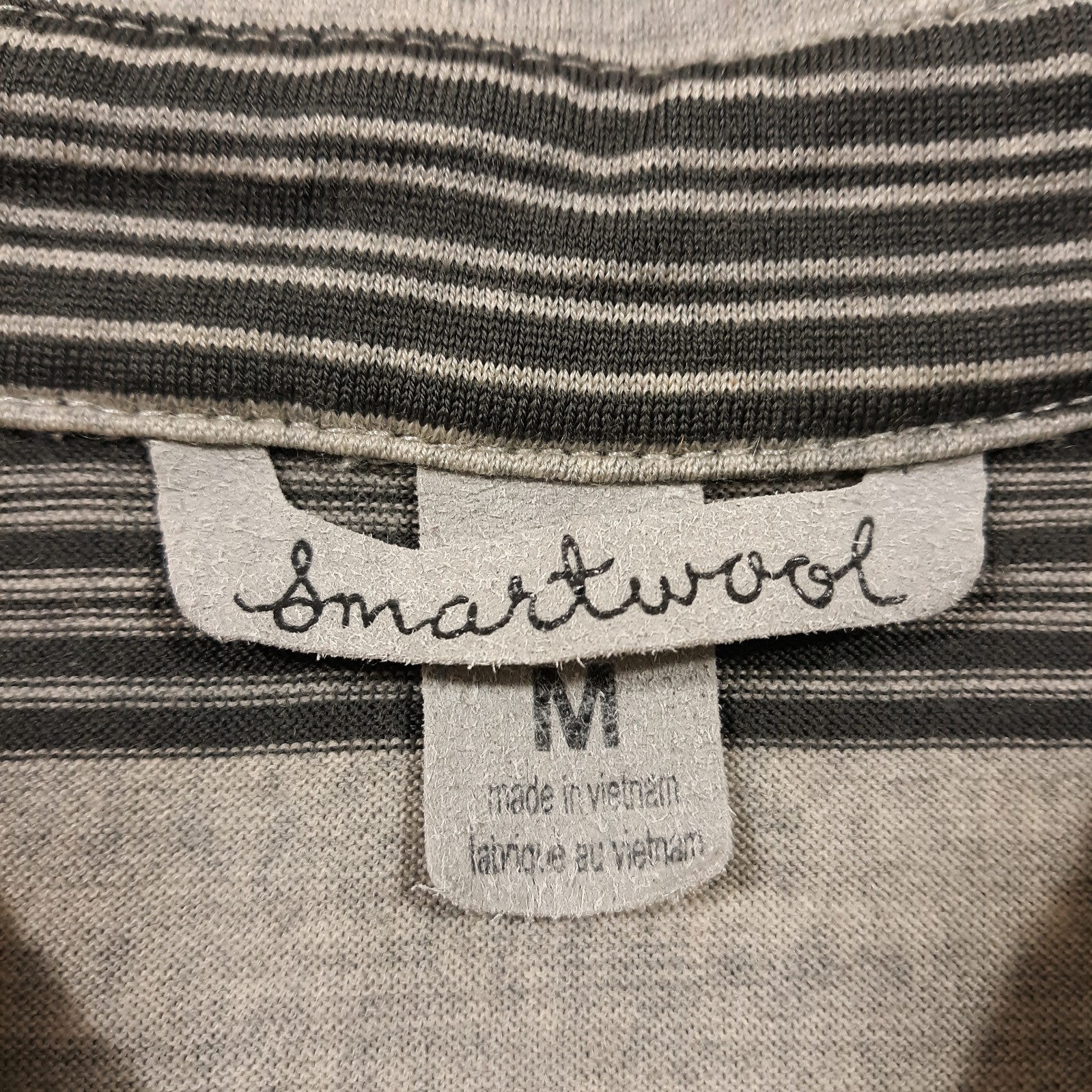 SmartWool Polo Shirt Mens Medium Merino Wool Striped Outdoor Gray
