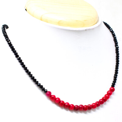 50.00 Cts Earth Mined Red Ruby & Black Spinel Round Cut Beads Necklace NK 30E60