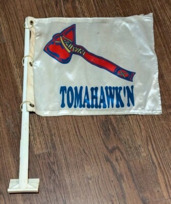 RARE Atlanta Braves ''Tomahawk'n'' Car Flag Early 1990s Two-Sided Chop MLB  